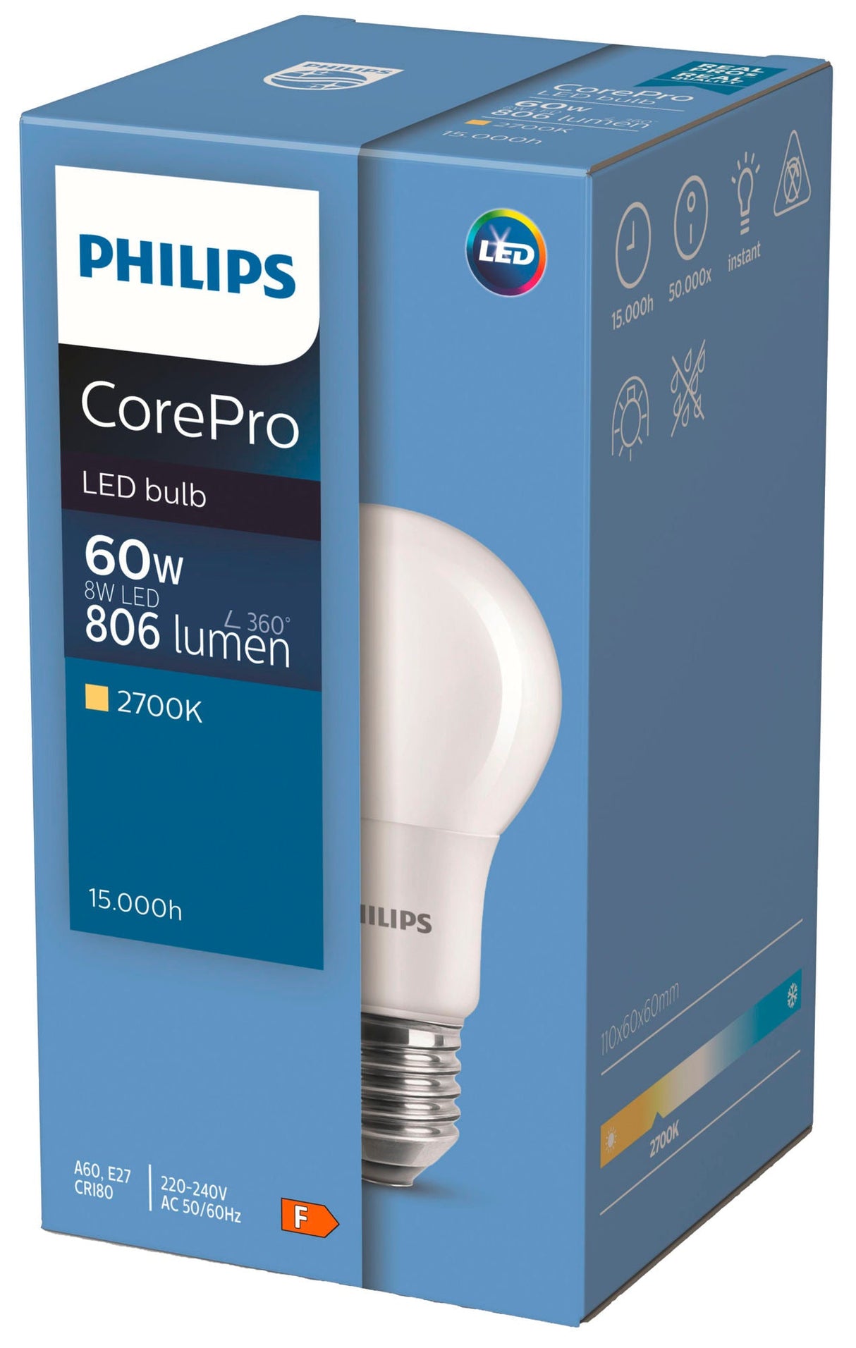 Philips LED-Birne E27 8W/60W CorePro matt 806lm, 2700K 345961