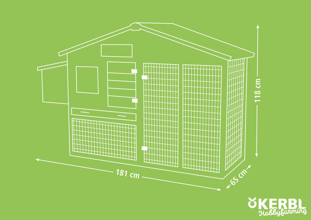 Kerbl Hühnerstall Bonny m. Metall- rahmen am Boden 181x65x118cm 81713