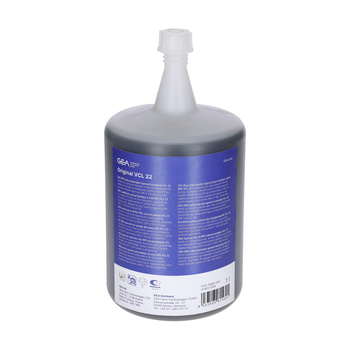 GEA VCL 22 Vakuumpumpenöl 1 Liter Flasche 7315-0809-000 (151823-GEA / 73150809000)