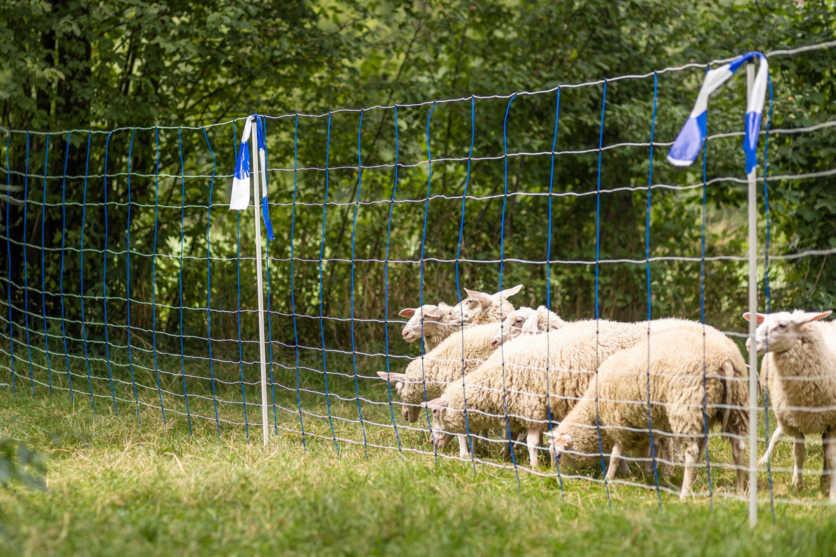 Kerbl Herdenschutzband blau/weiß, geblockt, 80mm, 100 m Rolle 27239