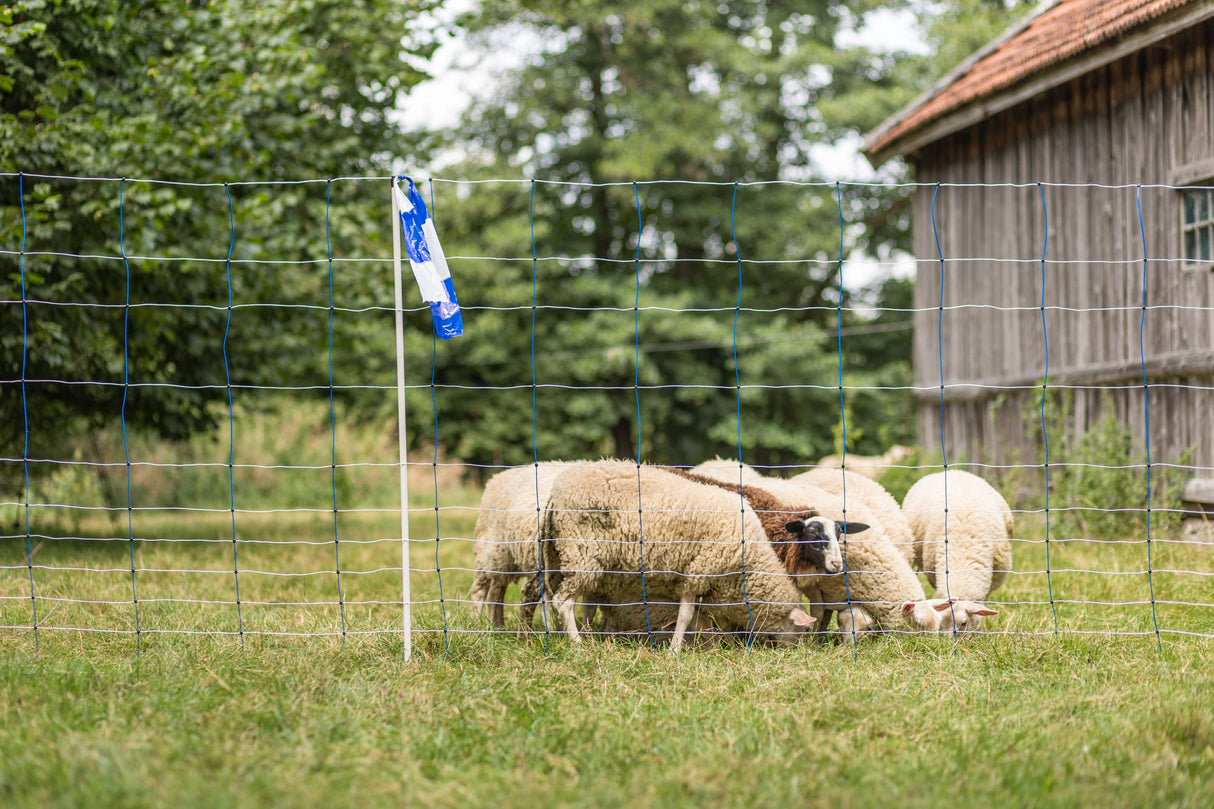 Kerbl Herdenschutzband blau/weiß, geblockt, 80mm, 100 m Rolle 27239