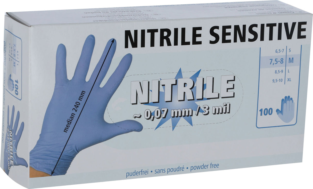 Kerbl Nitril Sensitive Gr.M blau, Einmalhands.100Stk, ungepudert - 153067