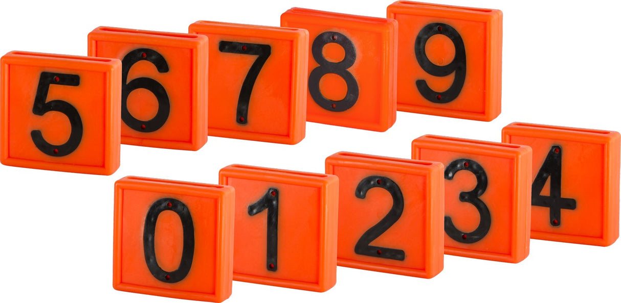Kerbl Nummernblock, Ziffern 0-9, orange zum Einschlaufen, 10er Pack zum Einschlaufen - 207469