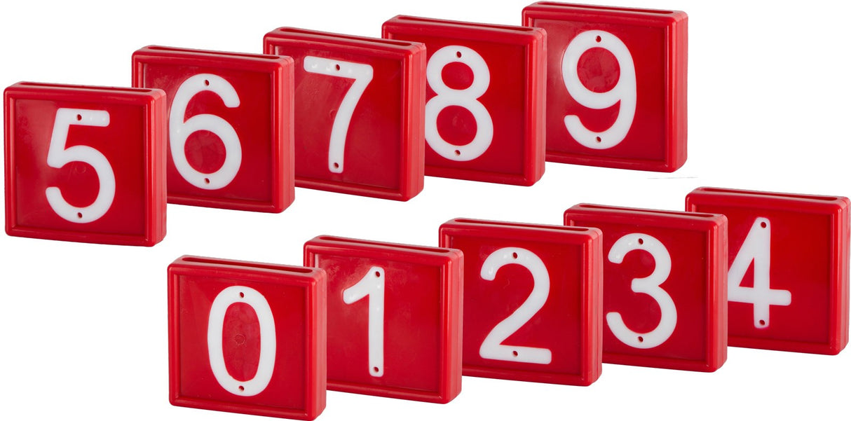 Kerbl Nummernblock, Ziffern 0-9, rot m. weißen Nummern, 10er Pack zum Einschlaufen - 207479