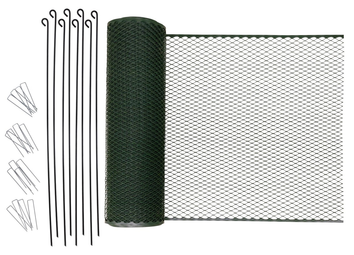 Kerbl Universalschutznetz "MultiFence", 90 cm, 12 m 8 Befestigungstäbe, 16 U-Heringe, grün - 73203