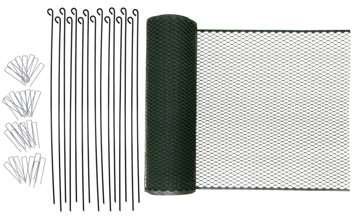 Kerbl Universalschutznetz "MultiFence", 90 cm, 25 m 15 Befestigungstäbe, 30 U-Heringe, grün - 73204