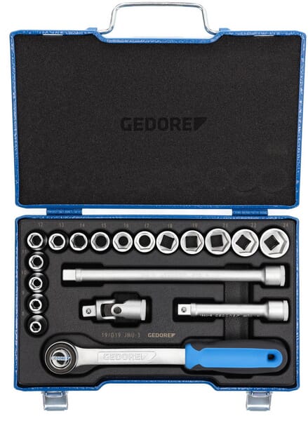 KRAMP Steckschlüsselsatz, 1/2", 19-teilig, Sechskant, 8-24 mm 19JMU3GED