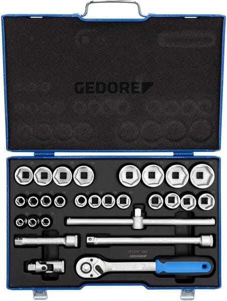 Socket set, 1/2" hexagon, 10-36 mm, 28 pieces
