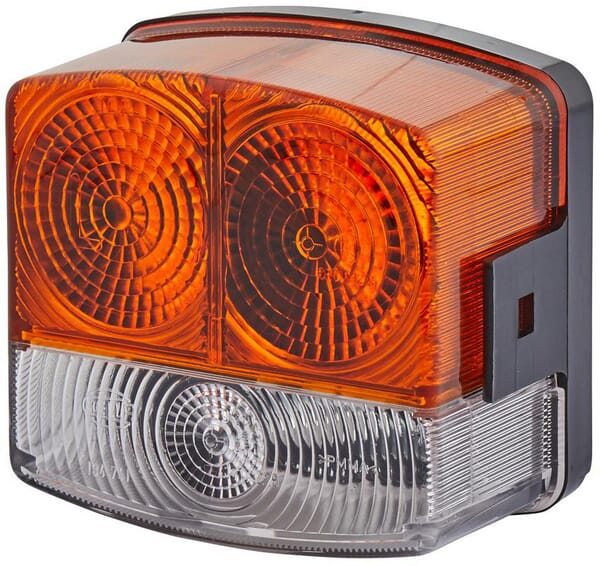 KRAMP Blinkbegrenzungsleuchte links 21/10W, rechteckig, 12V, gelb/transparent, zum Anschrauben, 95x54,5x90mm, Hella 2BE002776251