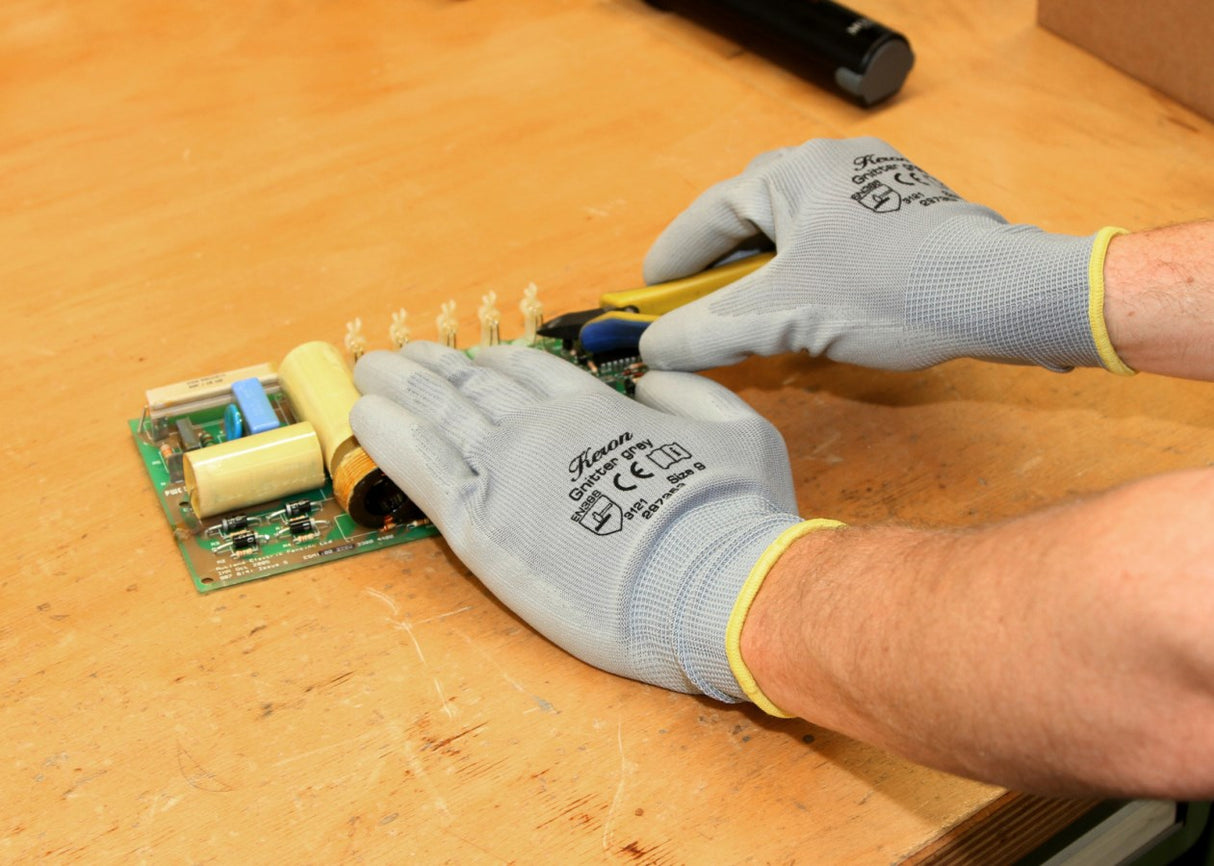 Keron PU-Handschuh Gnitter grey, 6er Pack Feinstrickhandschuh, Größe 8 - 297352/6