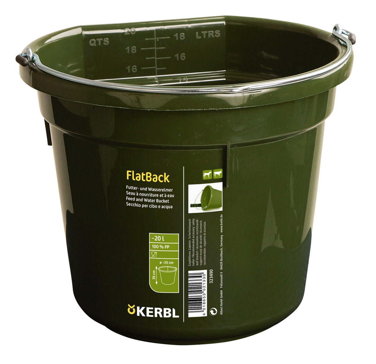 Kerbl Futter-u. Wassereimer FlatBack ca. 20l, grün 323490