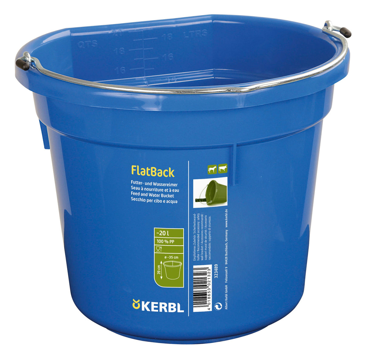 Kerbl Futter-u. Wassereimer FlatBack ca. 20l, blau 323489