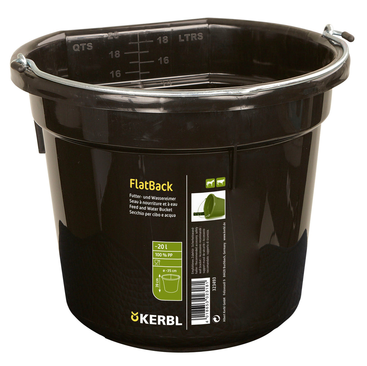 Kerbl Futter-u. Wassereimer FlatBack ca. 20l, schwarz 323493