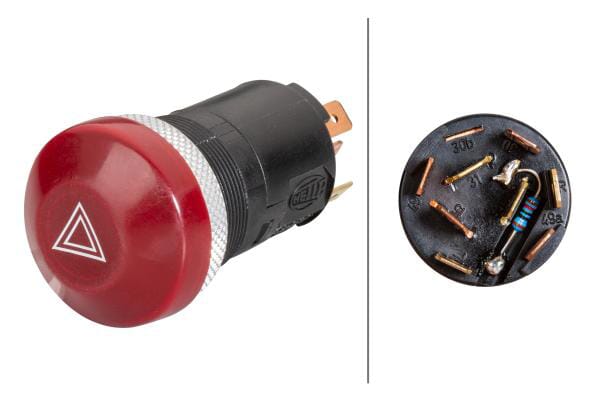 Hazard warning switch, push button switch, 12V, halogen, with bulb
