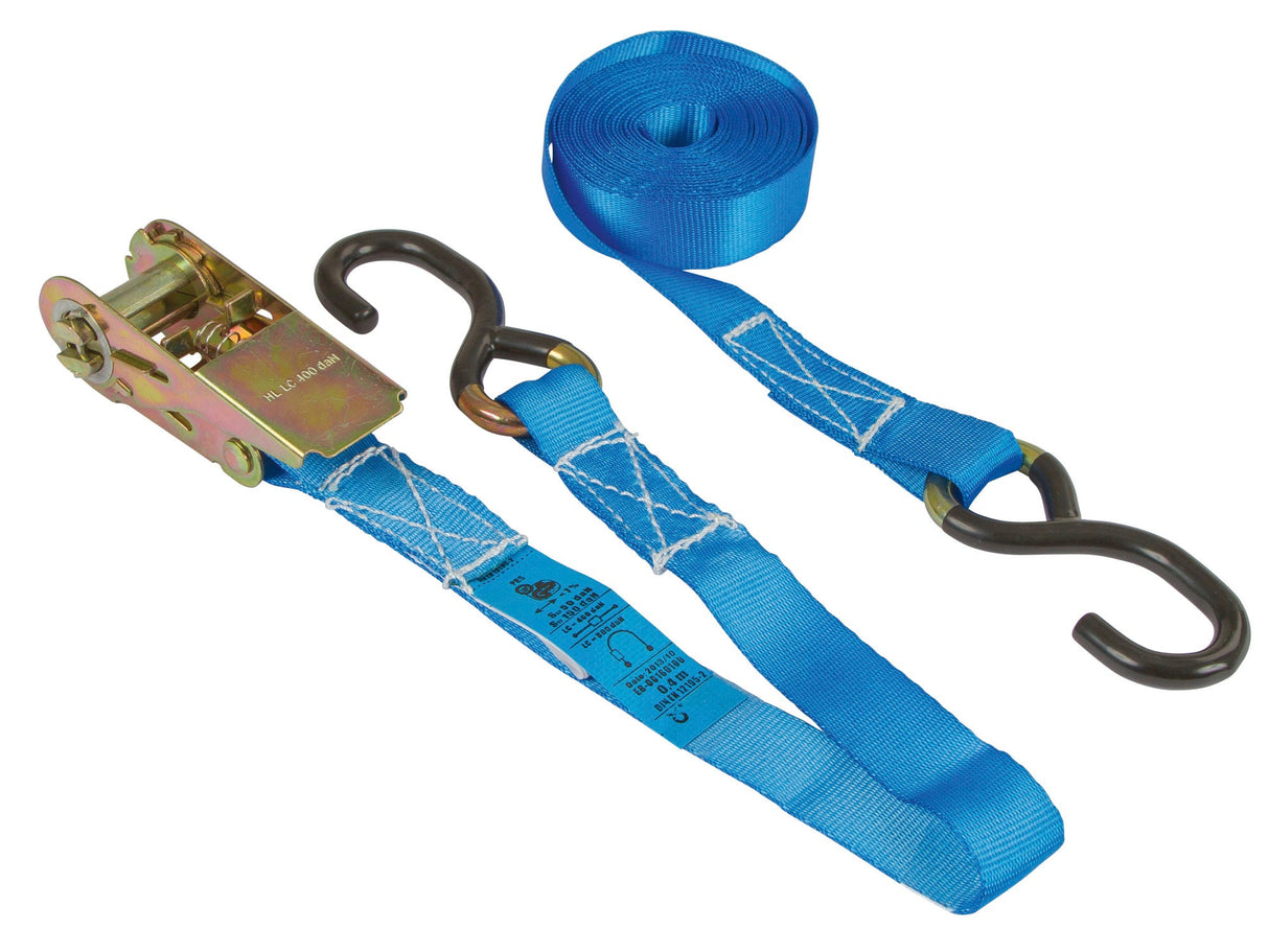 Kerbl Zurrgurt, zweitlg., 4 mtr. mit Ratsche, m. PVC S-Haken, 800kg 3762