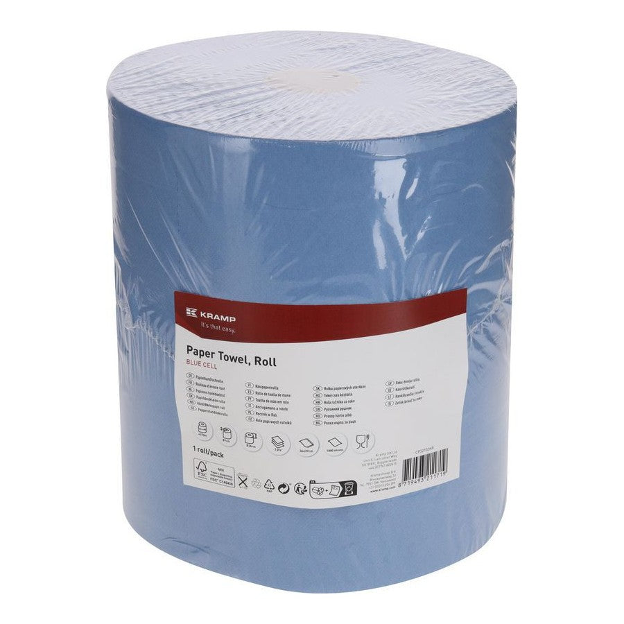 KRAMP Papierhandtuch, blaue Rolle, 36cm x 370m, 3-lagig, Außen Ø340mm, geprägt, 1 Rolle - CP32102KR