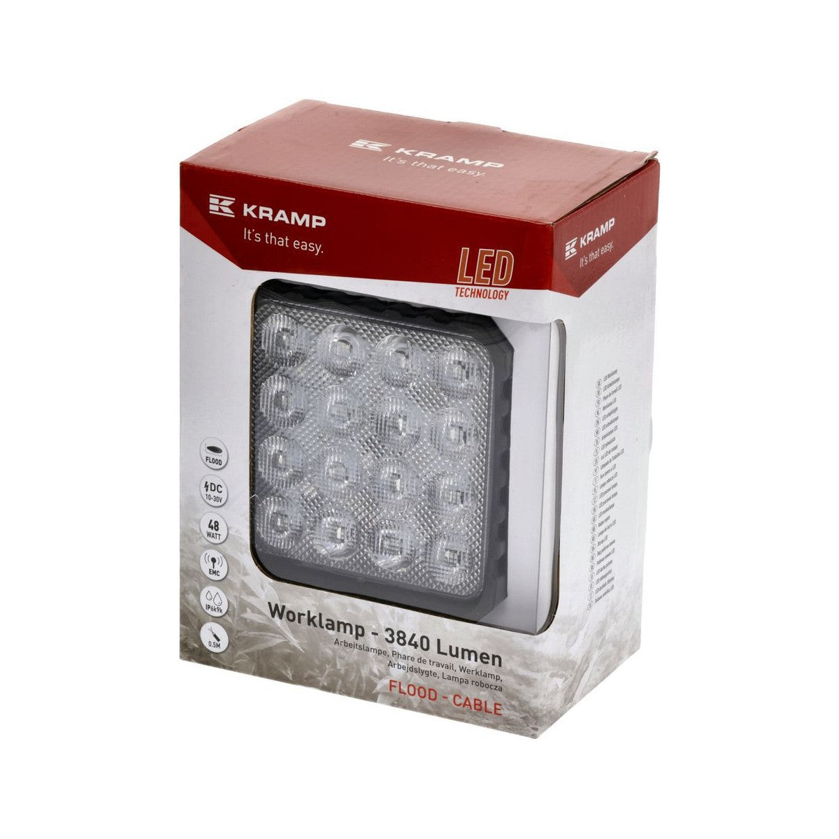 KRAMP Arbeitsscheinwerfer LED, 48W, 3840lm, quadratisch, 10/30V, 159x54,5x112mm, Flutlicht, 16 LED's - LA10047