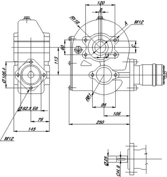 Berma Getriebe 10,2:1 Ø45 1" SAE-6 RT190451SAE6B