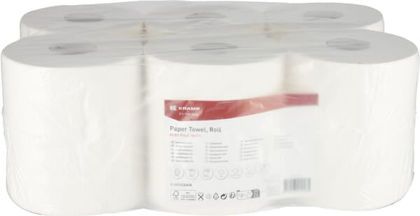 KRAMP Papierhandtuch, weiße Rolle, 21cm x 125m, 2-lagig, Außen Ø200mm, geprägt, 6 Rollen - 1 Packung - CP21102KR