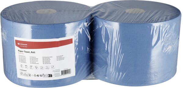 KRAMP Papierhandtuch, blaue Rolle, 23cm x 370m, 3-lagig, Außen Ø340mm, geprägt, 2 Rollen - 1 Packung - CP32101KR