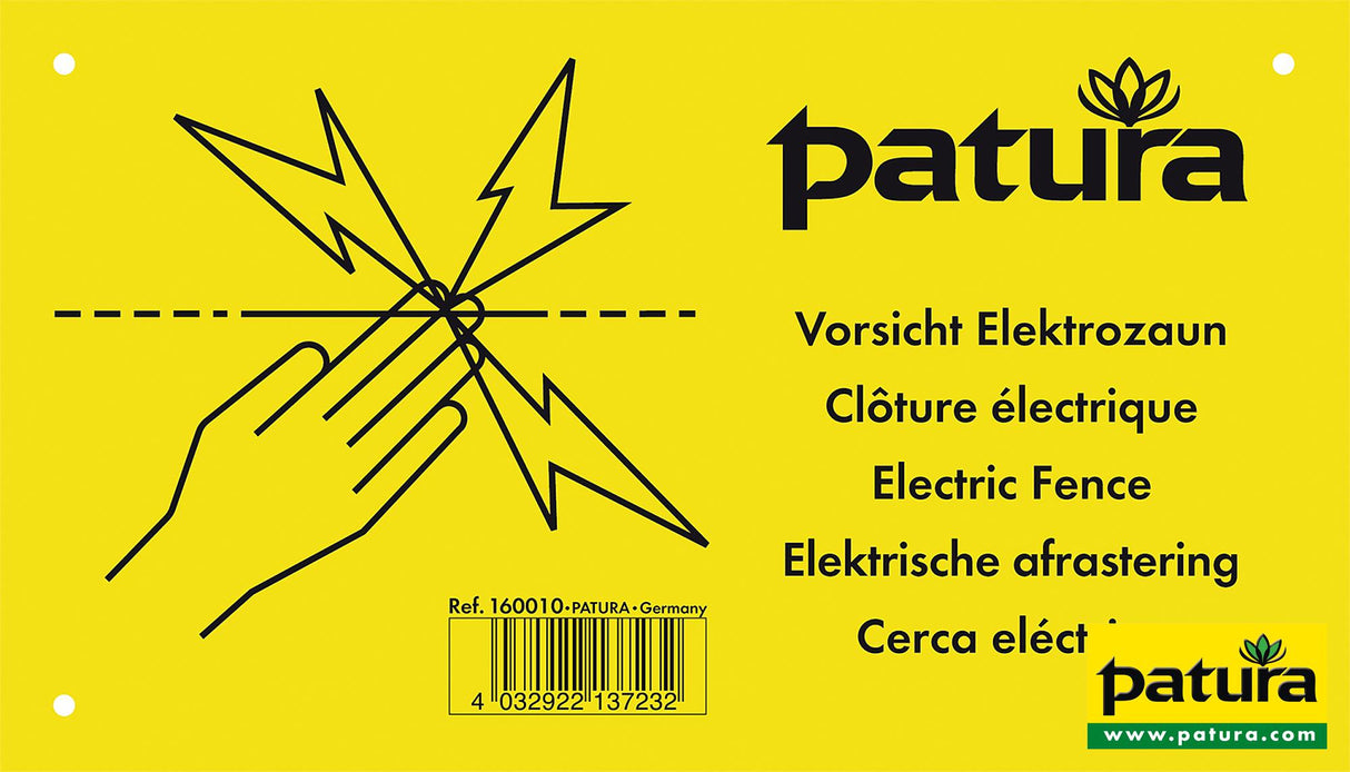 Patura Warnschild, Vorsicht Elektrozaun, Kunststoff, 5-sprachig 160010