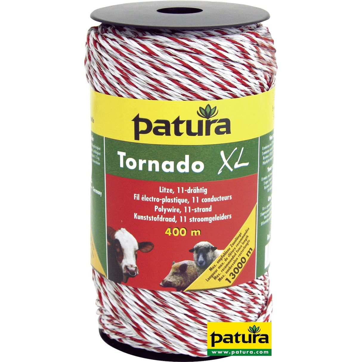 Patura Tornado XL Litze, 400 m Rolle 8 Niro 0,20 mm, 3 Cu 0,30 mm, weiss-rot 181101