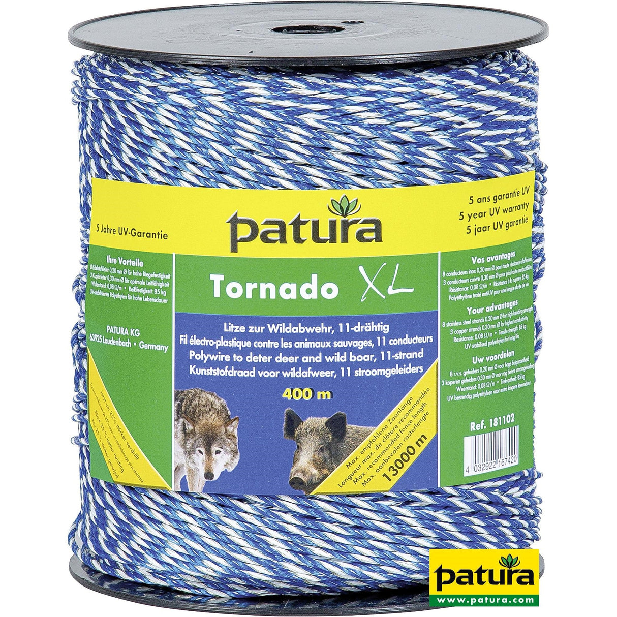 Patura Tornado XL Litze, 400 m Rolle 8 Niro 0,20 mm, 3 Cu 0,30 mm, blau-weiß 181102