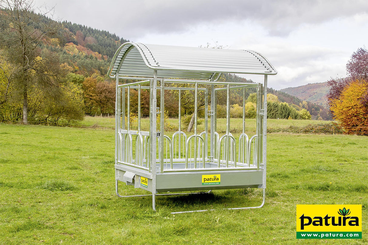 Patura Profi-Viereckraufe mit Universalfressgitter und Dach 303538