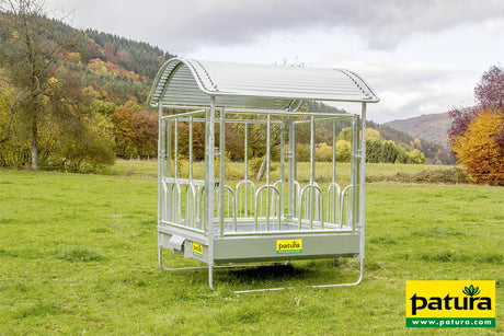 Patura Profi-Viereckraufe mit Universalfressgitter und Dach 303538