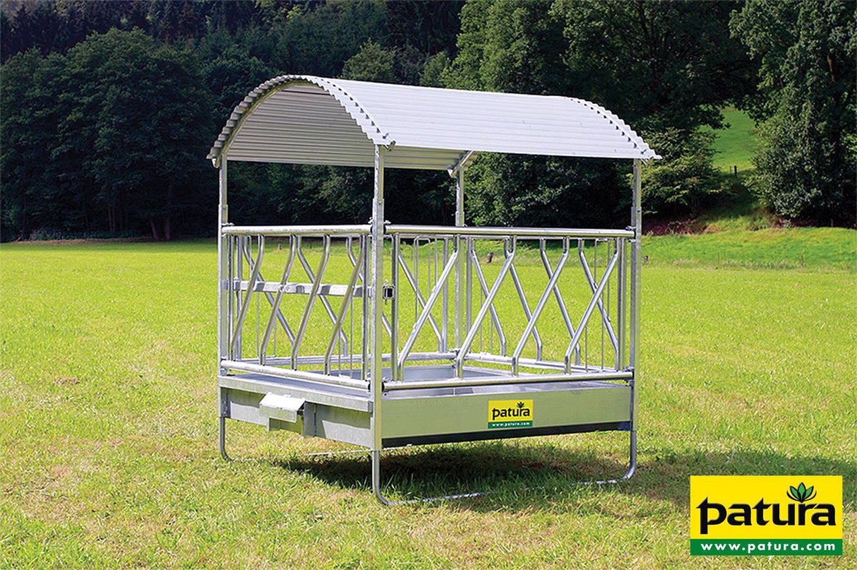 Patura Profi-Viereckraufe mit Schrägfressgittern und Dach 303532