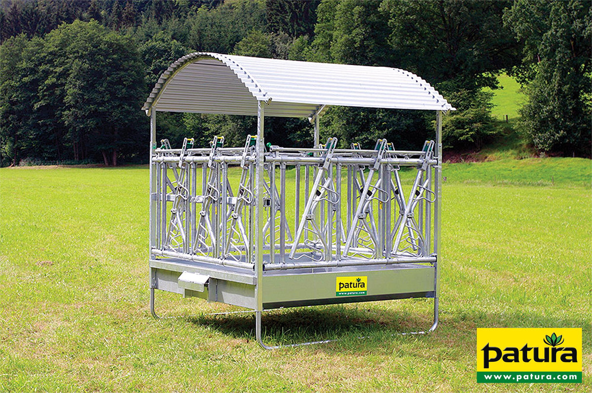 Patura Profi-Viereckraufe mit Sicherheits- Fangfressgitter und Dach 303531