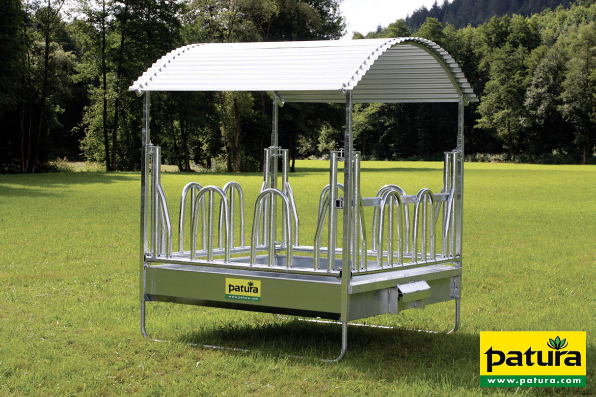 Patura Profi-Viereckraufe mit Palisadenfressgitter und Dach 303530