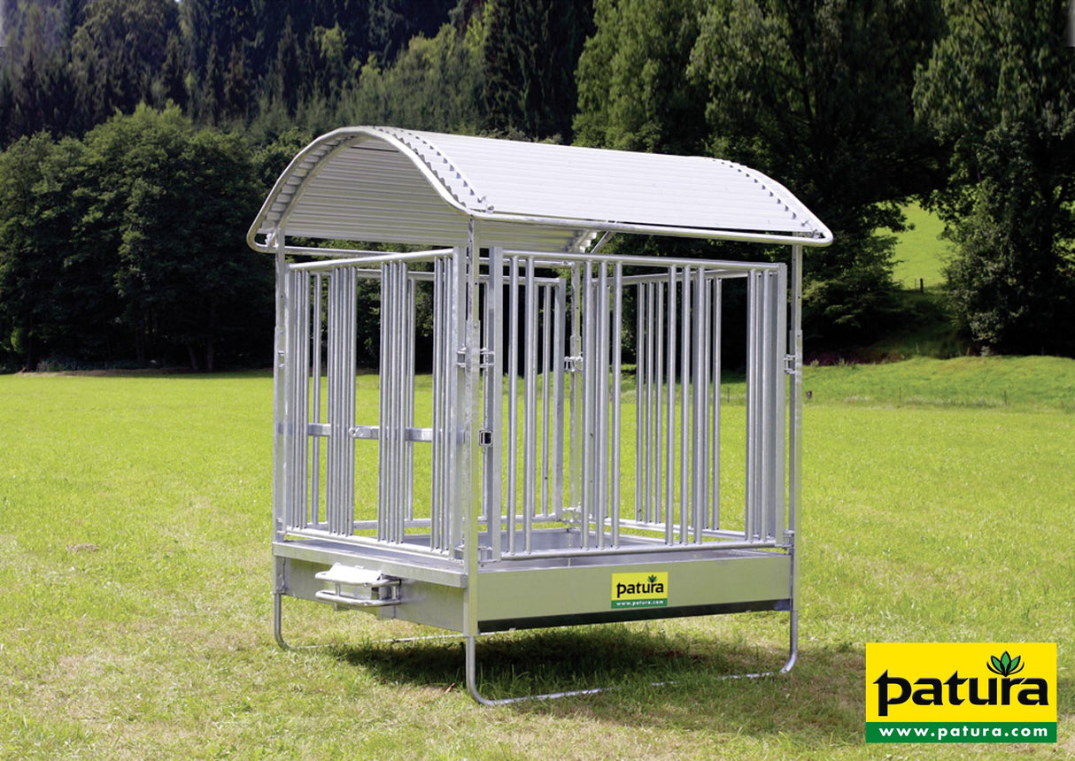 Patura Profi-Viereckraufe mit Sicherheits-Pferdefressgittern und Dach 303534