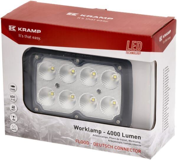 KRAMP LED Arbeitsscheinwerfer 40W 4000lm - weites Flutlicht Deutsch Anschluss LA10414
