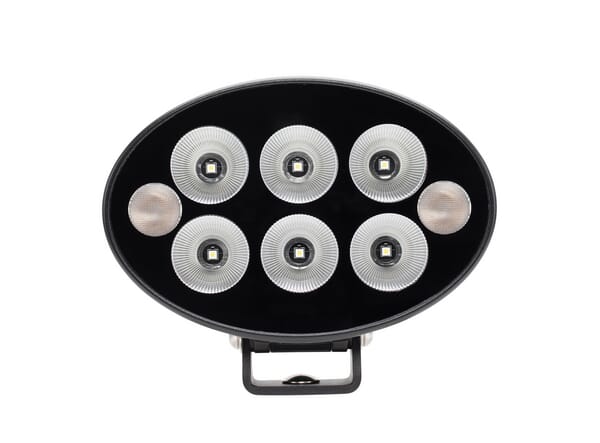 KRAMP Arbeitsscheinwerfer + Warnleuchte orange LED, 36W, 3500lm, oval, 12/24V, 155x105x58mm, Flood, 6+2LED's, Serie Schwarz - 1 Stück - LA10621