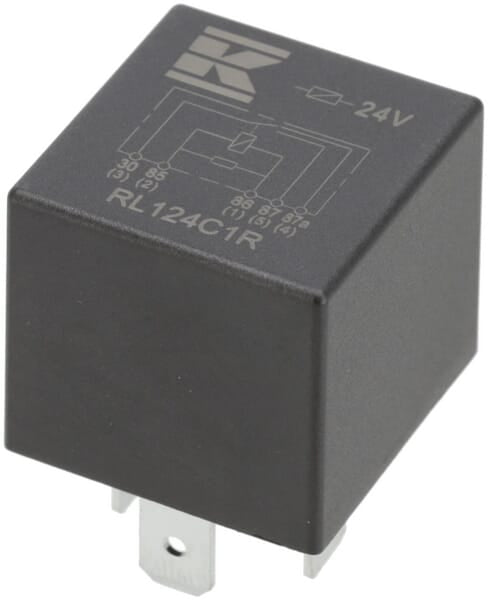 KRAMP Mini-Relais 24V, Umschalter, 30A/40A, mit Widerstand, ohne Halter RL124C1R