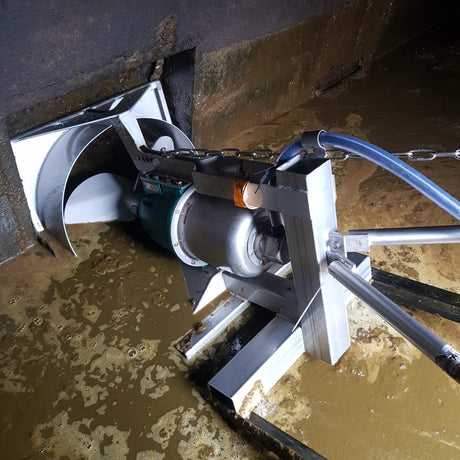 Submersible motor agitator in the TMR Z circulation frame