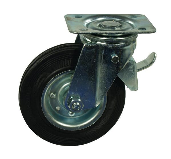 KRAMP Lenkrolle mit Bremse 200 mm Ø200x45mm, mit Bremse Plattenaufnahme: 135x105 Belastung:: 200kg, - 1 Stück - 600200KR
