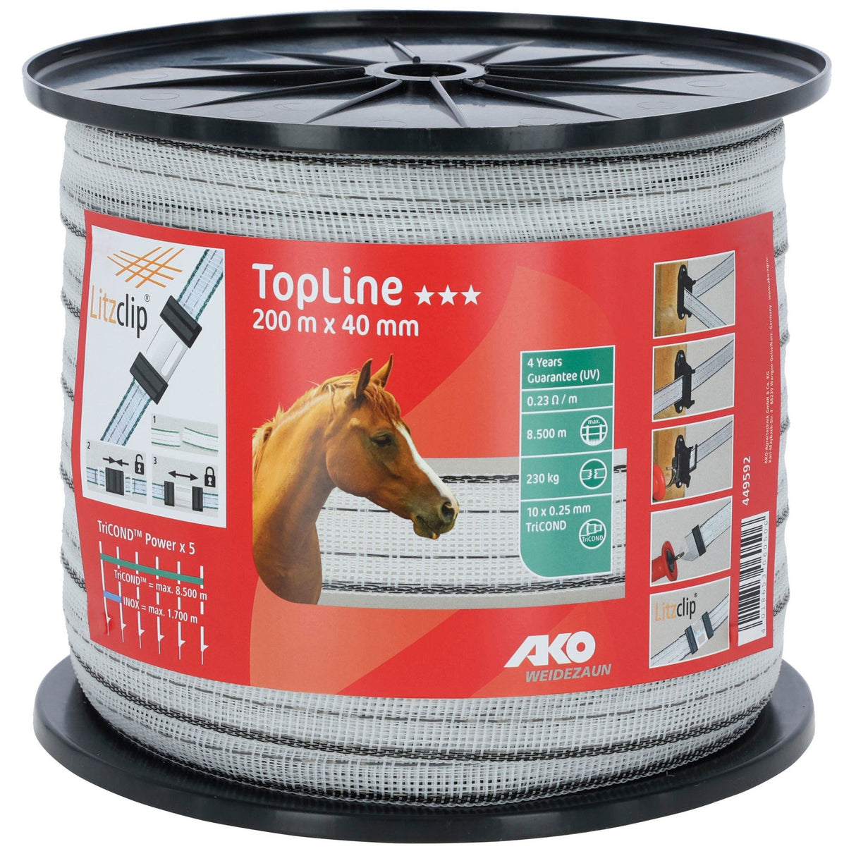 AKO Band TopLine, 200m, 40mm, weiß/schwarz,10x0,25mm TRICOND 449592