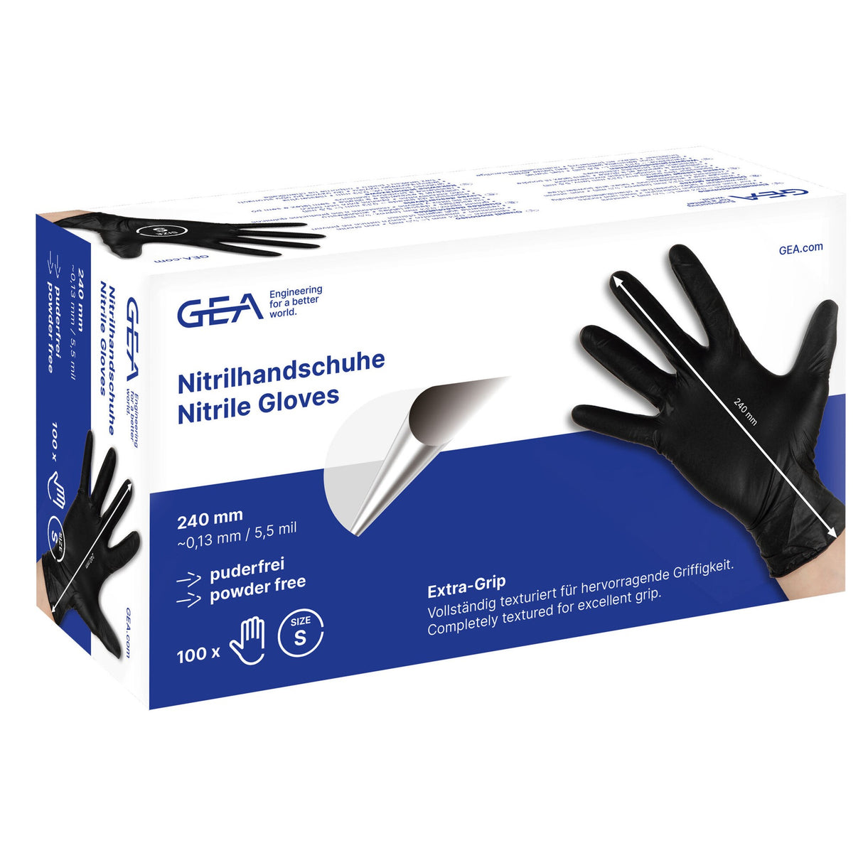GEA Einmalhandschuh Nitril schwarz, 240mm, 100 Stück, Gr. S - 7315-5151-200 (15315-GEA / 73155151200)