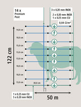 AKO TitanNet Premium Vario,50m,+/- weiß/blau, 122cm, Doppelspitz - 27833