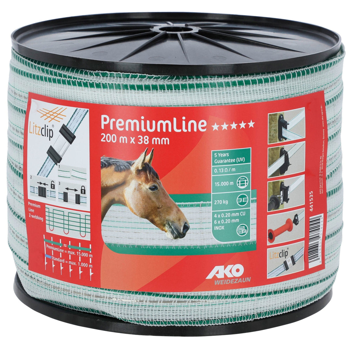 AKO Band Prem.Line, 200m, 38mm, weiß/grün, 6x0,2 Niro,4x0,2 Cu 441535