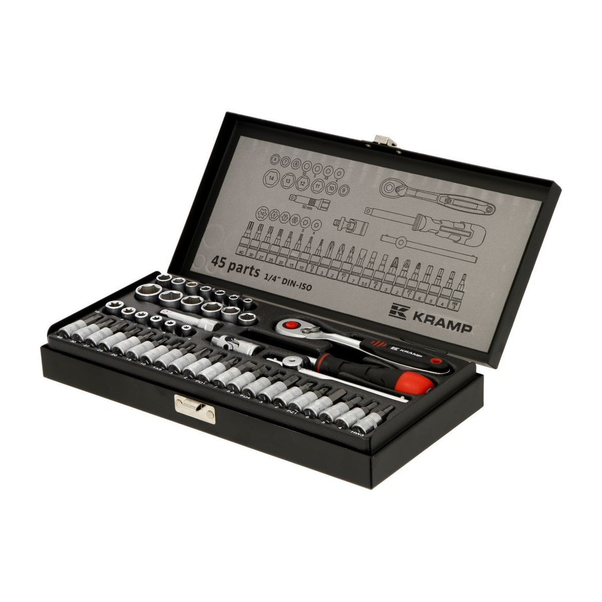 KRAMP Steckschlüsselsatz 1/4" 45-teilig im Metallkoffer - 180445400KR