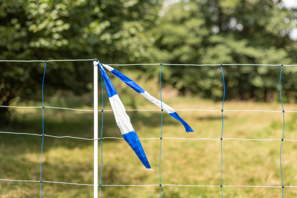 Kerbl Herdenschutzband blau/weiß, geblockt, 80mm, 100 m Rolle 27239