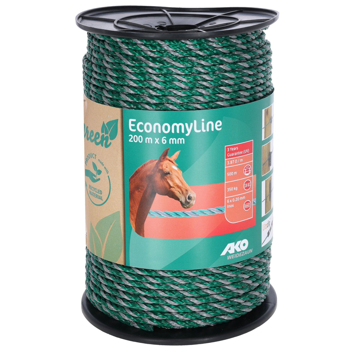 Kerbl Seil EconomyLine, 200m, 6mm grün/grau, 6x0,2mm SSW, Recy. - 442815-RE