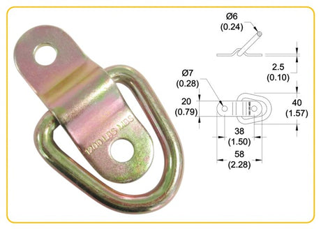 Kerbl Zurröse mit Lasche 272/545 kg 58x20mm,verzinkt, Ø6mm, 2 St. - 37602/2