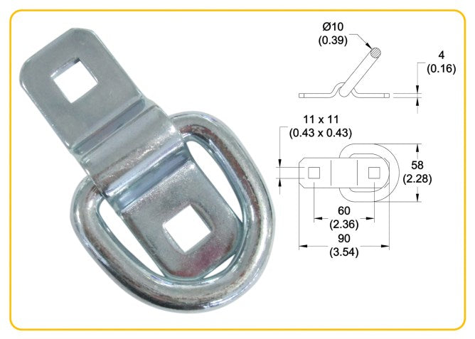 Kerbl Zurröse mit Lasche 1135/2270kg 90x30mm,verzinkt, Ø10mm, 2 St. - 37601/2