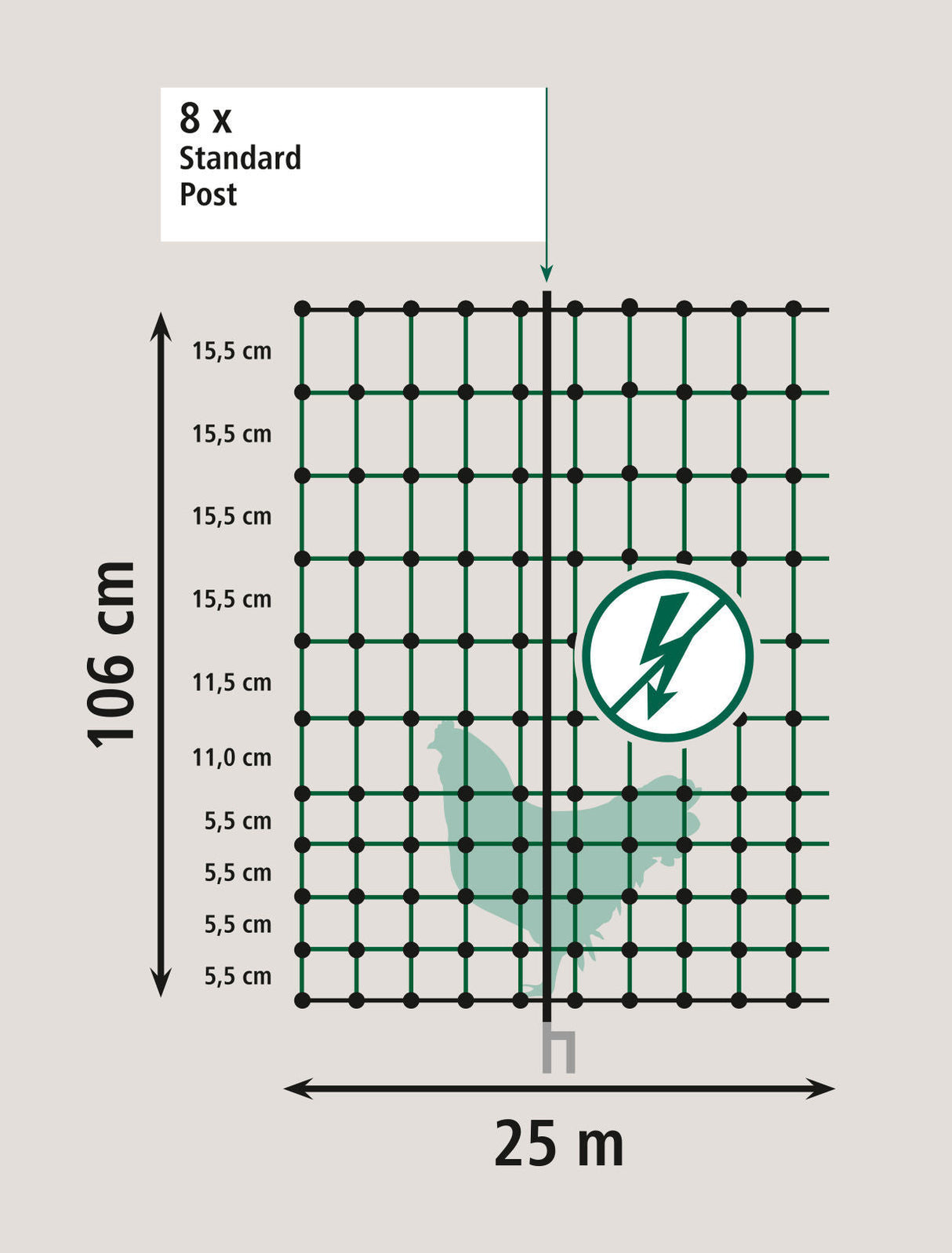 AKO Geflügelnetz 25m, 106 cm Doppelspitze, grün, ohne Strom - 292279