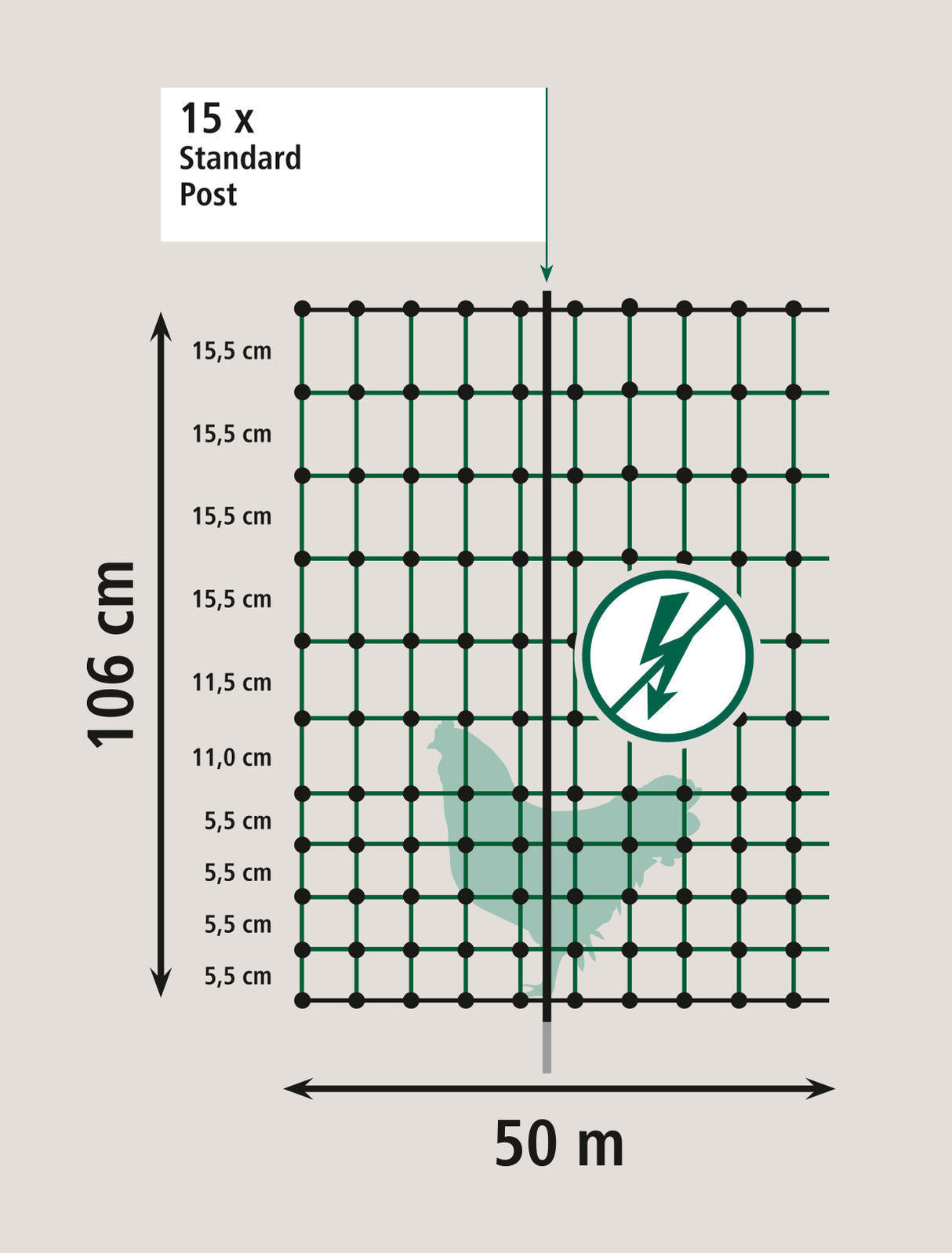 Kerbl Geflügelnetz 50 mtr., 106 cm Einzelspitz, grün, ohne Strom 1 Stück 292276