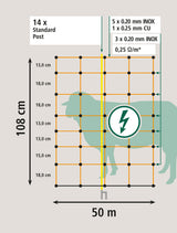 Kerbl Schafnetz, 50m, orange, Höhe: 108 cm - Doppelspitze - 27903